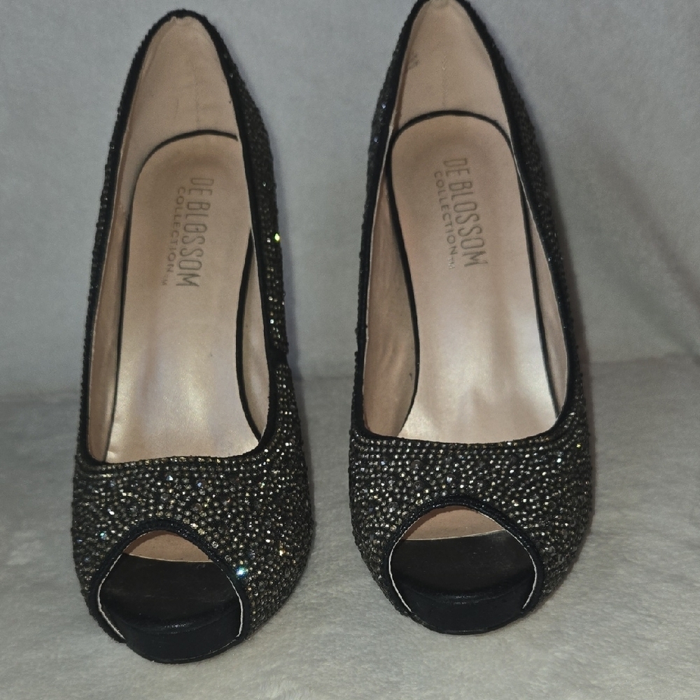 De Blossom 8 Peep Toe 5" Stiletto RHINESTONE YEAR ROUND SHOWSTOPPERS Sexy Shiney - Picture 5 of 11